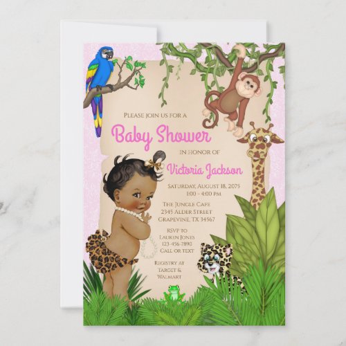 African American Girl Safari Animal Baby Shower Invitation