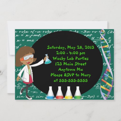 African American Girl  Scientist Party Invitation