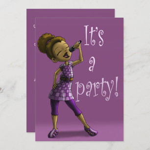 African American Girl Singing Birthday Party Invitation