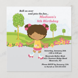 African American Girl Skating Birthday Party Invitation