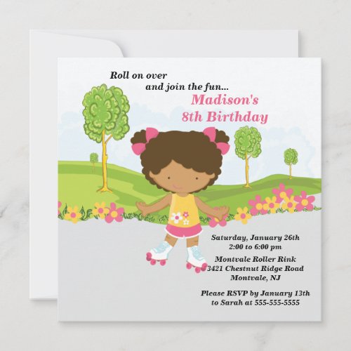 African American Girl Skating Birthday Party Invitation