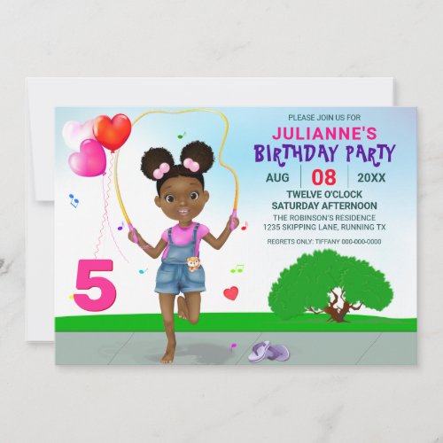 African American Girl Skipping Birthday Party Invitation