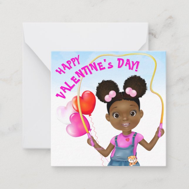 African American Girl Skipping Classroom Valentine Note Card (Front)