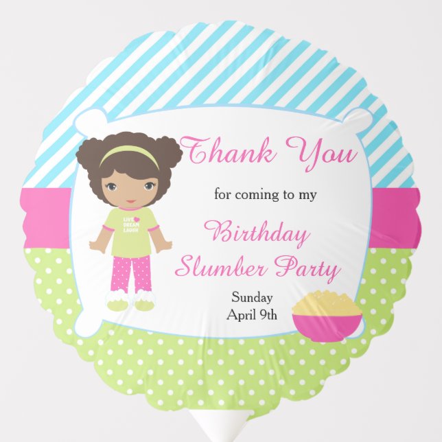 African American Girl Sleepover Slumber Party Balloon (Front)