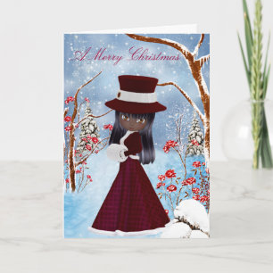 African American Girl, Snow, Merry Christmas Card