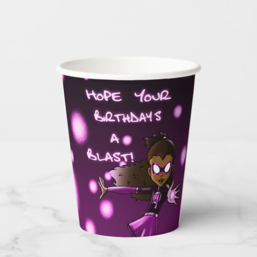 African American Girl Superhero Birthday Paper Cups