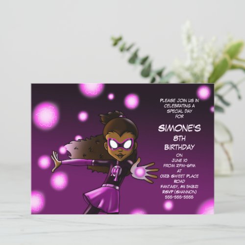 African American Girl Superhero Birthday Party  Invitation