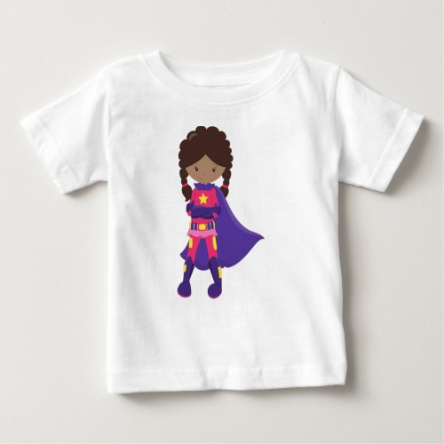 African American Girl Superhero Girl Cape Baby T_Shirt