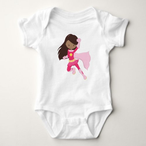 African American Girl Superhero Girl Pink Cape Baby Bodysuit