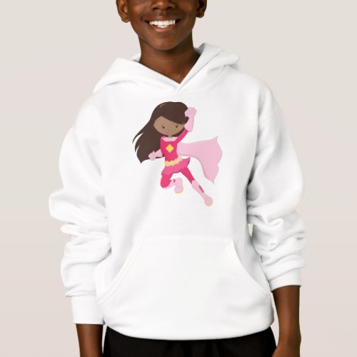 African American Girl Superhero Girl Pink Cape Hoodie