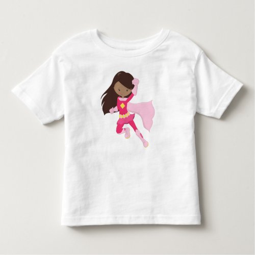 African American Girl Superhero Girl Pink Cape Toddler T_shirt