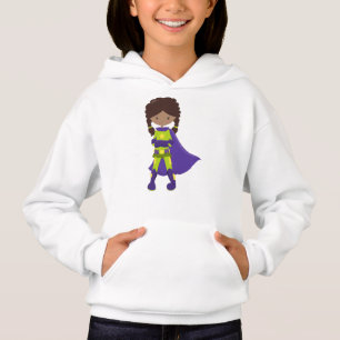 African American Girl, Superhero Girl, Purple Cape Hoodie