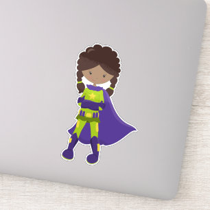 African American Girl, Superhero Girl, Purple Cape Sticker