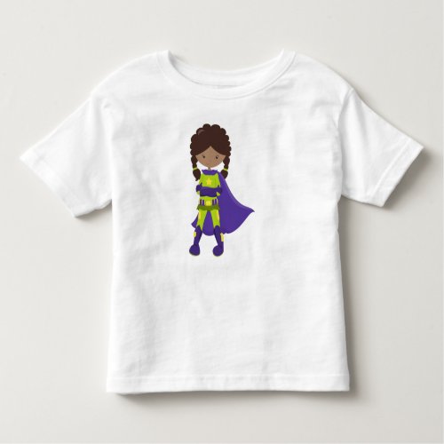 African American Girl Superhero Girl Purple Cape Toddler T_shirt