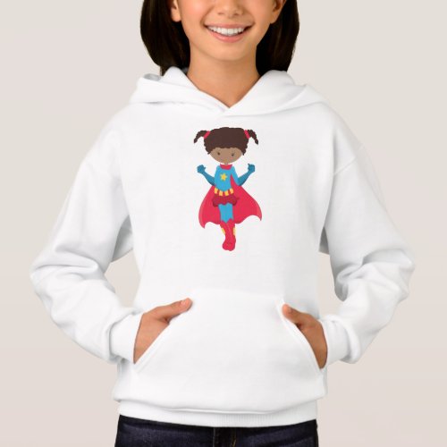 African American Girl Superhero Girl Red Cape Hoodie