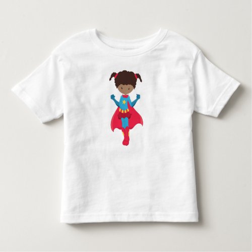 African American Girl Superhero Girl Red Cape Toddler T_shirt