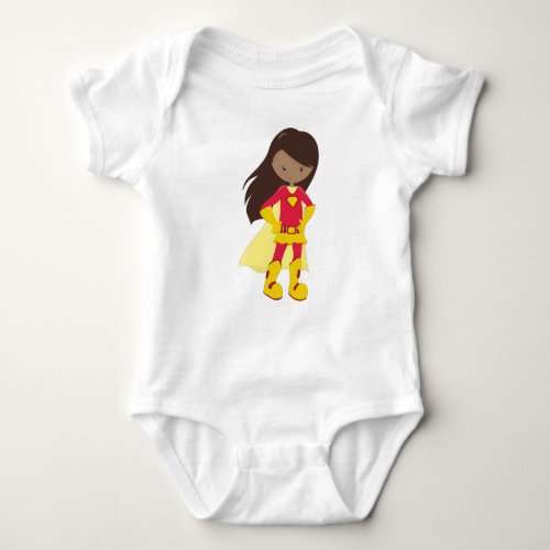 African American Girl Superhero Girl Red Costume Baby Bodysuit