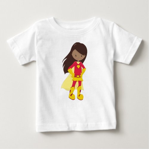 African American Girl Superhero Girl Red Costume Baby T_Shirt