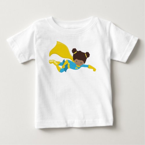 African American Girl Superhero Girl Yellow Cape Baby T_Shirt