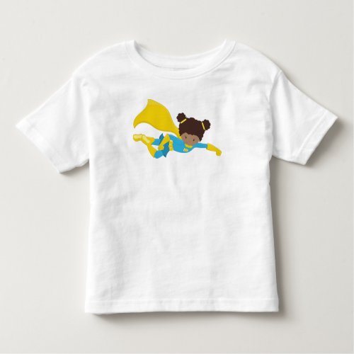 African American Girl Superhero Girl Yellow Cape Toddler T_shirt
