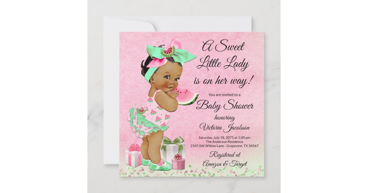African American Girl Watermelon Baby Shower Invitation Zazzle