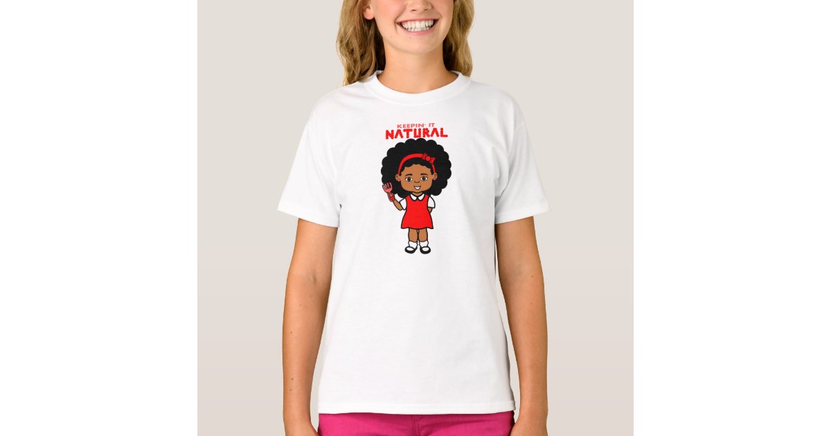 African American Girl With Big Afro Cartoon T Shirt Zazzle Com