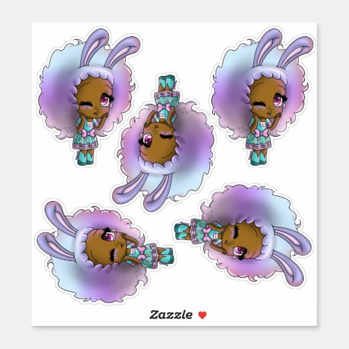 African American Girl with Bunny Ears Sticker