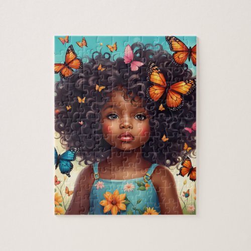 African American Girl with ButterfliesPuzzle Jigsaw Puzzle