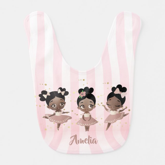 African American Girls Ballet Dancing, Pink Baby Bib (Front)