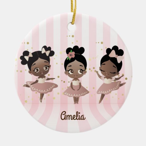 African American Girls Ballet Dancing Pink Ceramic Ornament