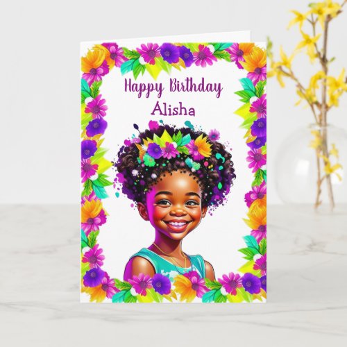 African_American Girls Birthday Personalized Card