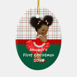 African American Girl's First Christmas Ceramic Ornament