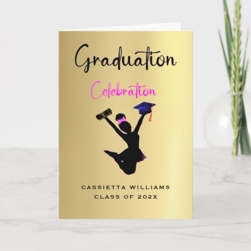 African American Girls Gold Graduation Card