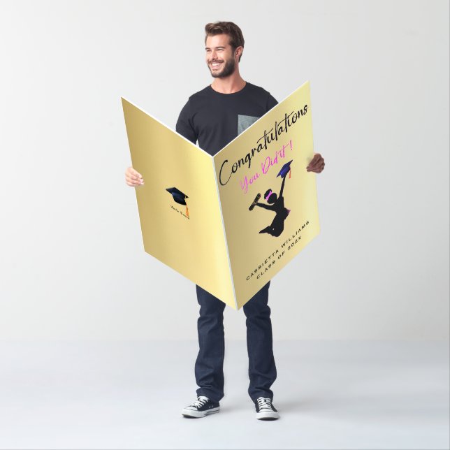 African American Girls Gold Graduation Oversized Card (In Situ)