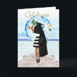African American Girl's Graduation Card<br><div class="desc">African American Girl's Graduation Card wishing Congratulations.  Girl standing on dock in front of World.</div>