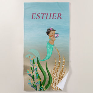 African American Girl's Mermaid Beach Towel