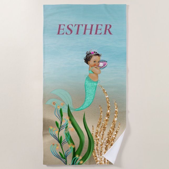 African American Girl's Mermaid Beach Towel (Front)