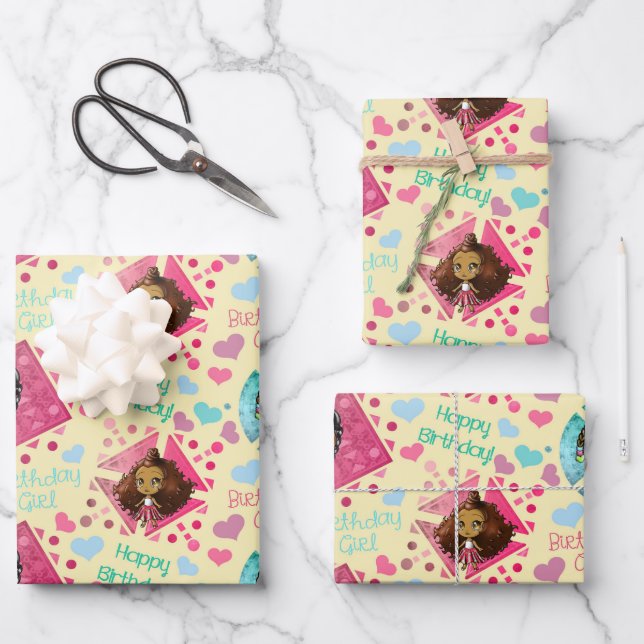 African American Girls Yellow Background Wrapping Paper Sheets (Front)