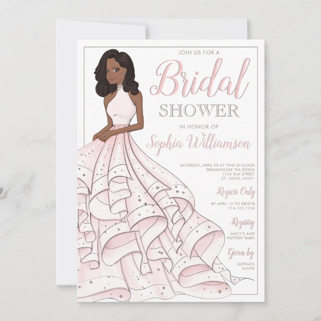 African American Glitter Glam Bride Bridal Shower Invitation (Front)