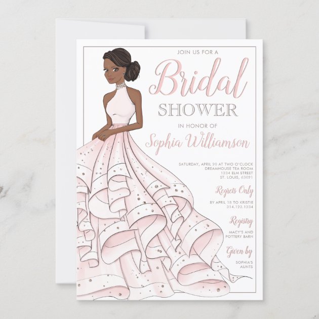 African American Glitter Glam Bride Bridal Shower Invitation | Zazzle