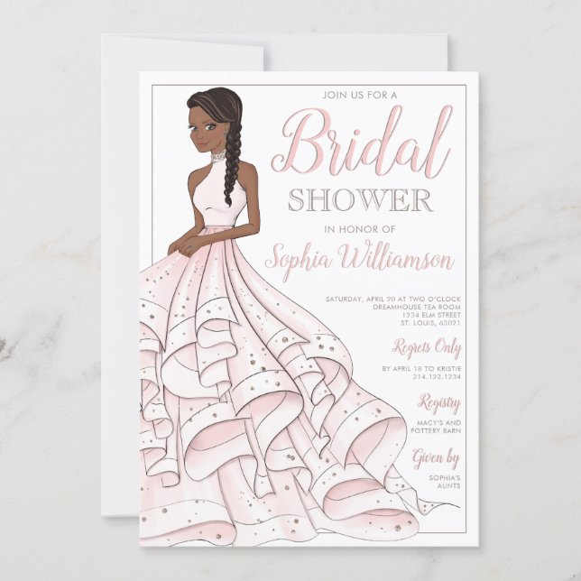 African American Glitter Glam Bride Bridal Shower Invitation (Front)