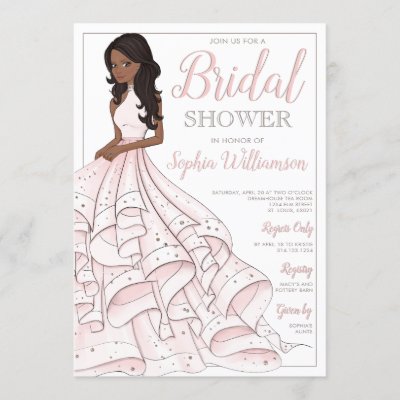 African American Glitter Glam Bride Bridal Shower Invitation