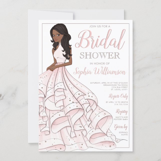 African American Glitter Glam Bride Bridal Shower Invitation (Front)