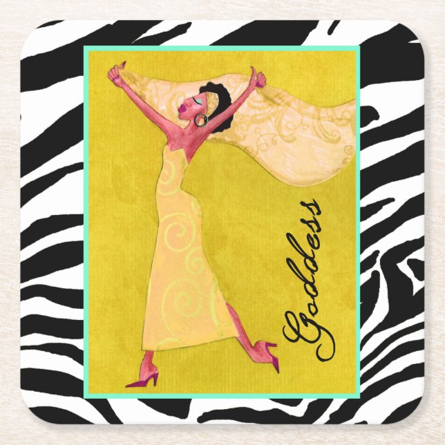 African American “Goddess”  Square Paper Coaster (Front)