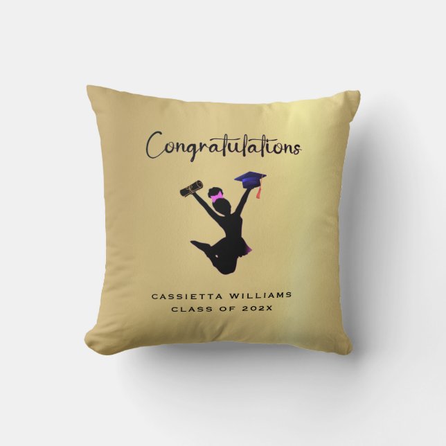 African American Gold Graduate Congratulations Throw Pillow (Front)