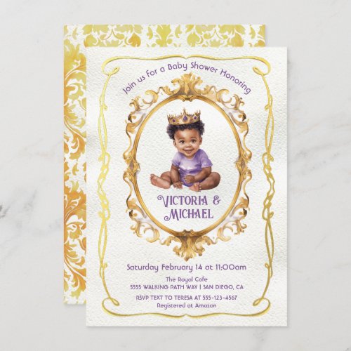 African American Gold Prince Baby Shower Invitation