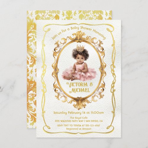 African American Gold Princess Baby Shower Invitation
