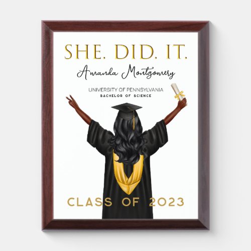 African American Grad Female Graduation Keepsake Award Plaque