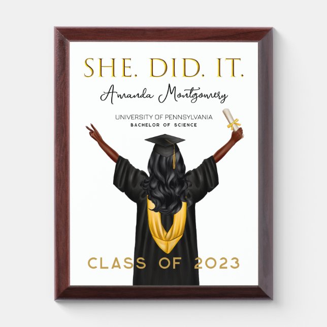 African American Grad Female Graduation Keepsake Award Plaque (Vertical)