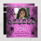 African American Graduation Party Pink Girl Photo Invitation (Front/Back)
